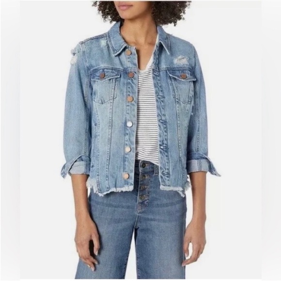 Blank NYC Jean‎ Jacket Raw Hem Distressed Destroyed Size XS Trucker Denim Coat - Picture 1 of 17